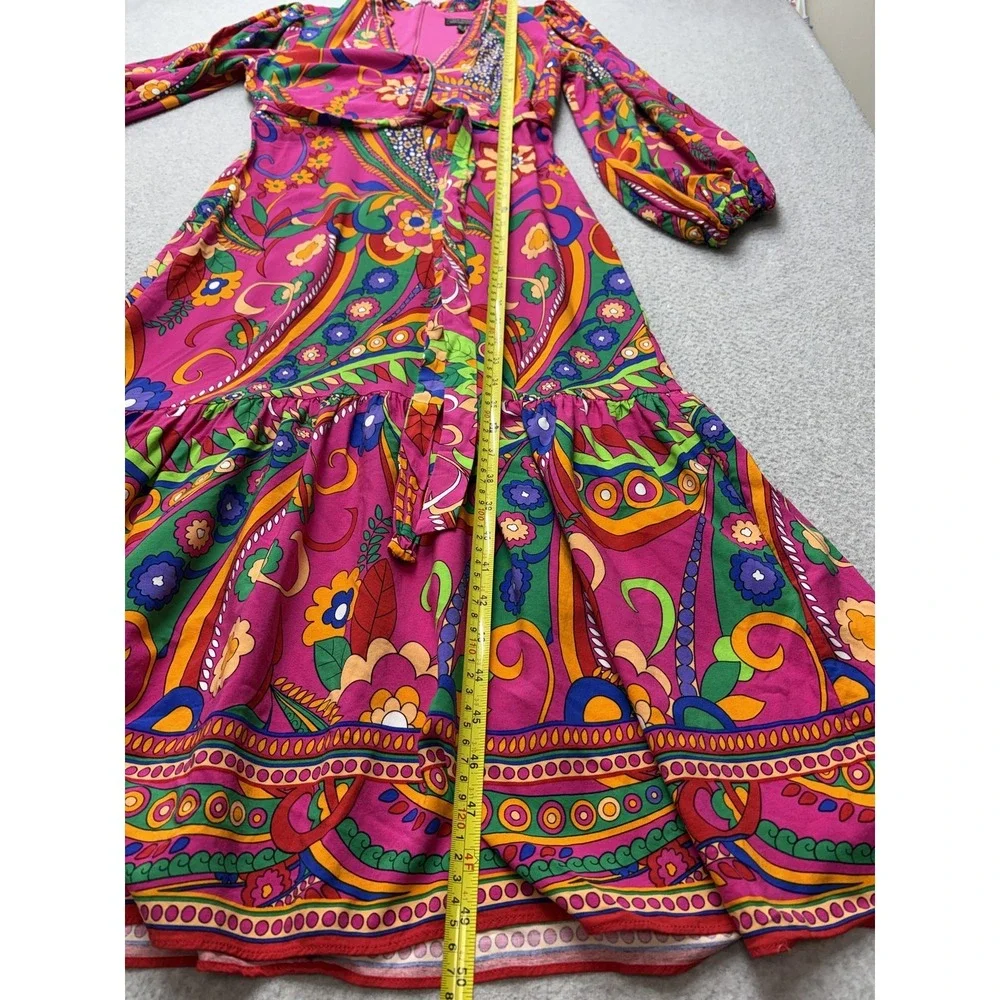 Adrianna Papell Womens Maxi Dress Size 6 Paisley Boho V Neck Balloon Sleeve - Picture 12 of 16